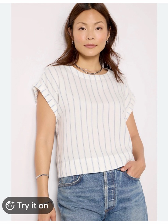 cloth & stone Tops - Cloth & Stone; Anthropolgie White and Blue Striped relaxed Cotton Boxy Top XL